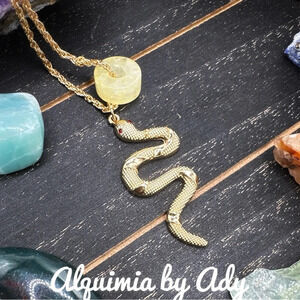 Citrine pendant chunky snake charms nest adjustable necklace